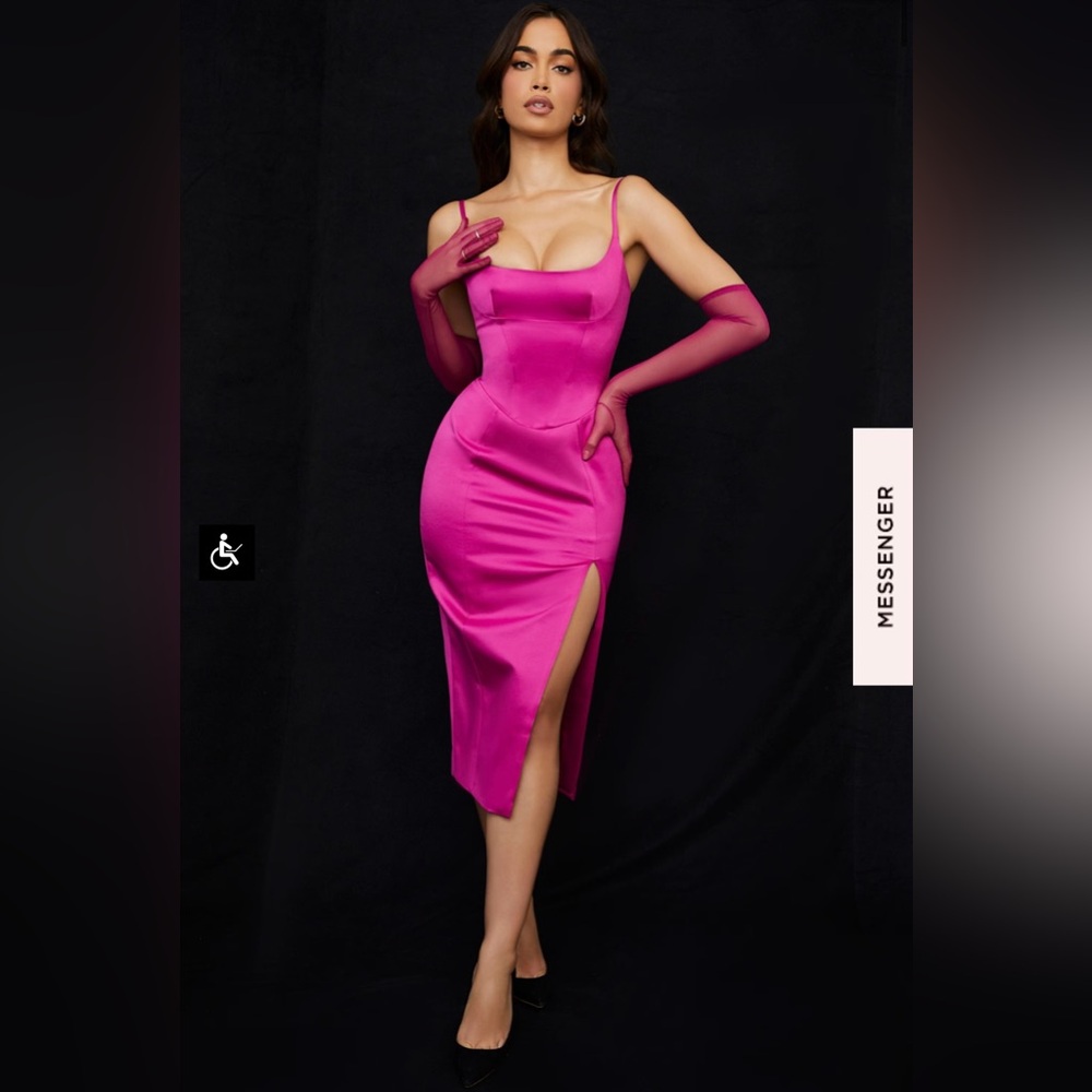 House of cb Casimira dress PINK SATIN CORSET MIDI DRESS